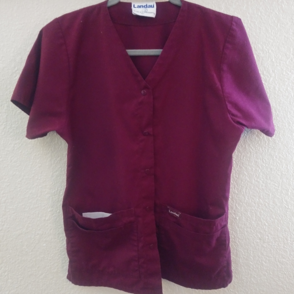 Scrub Top - (2/$10) Burgandy Button Down - Picture 2 of 9